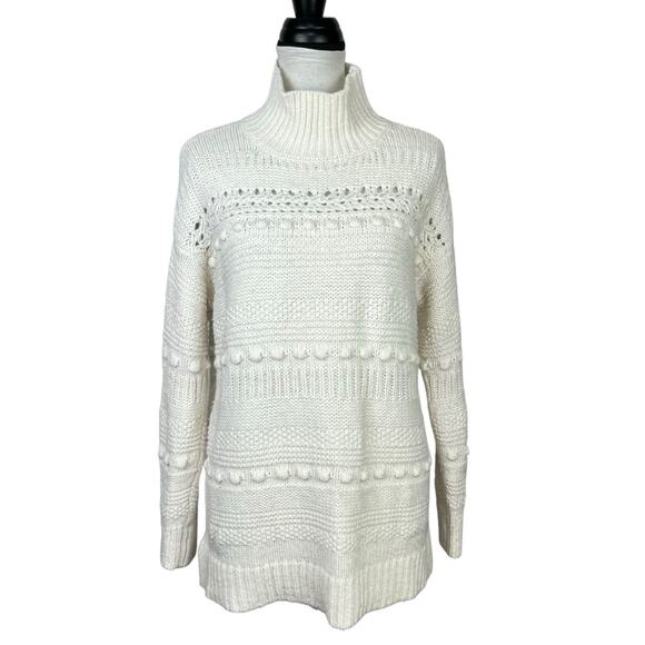 Lou & Grey M Ivory Popcorn Open Chunky Knit Winterweave Turtleneck Sweater - Picture 1 of 10